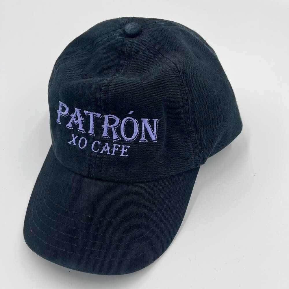 Black Authentic Patrón XO Cafe snapback hat w/ purple lettering OS frat summer